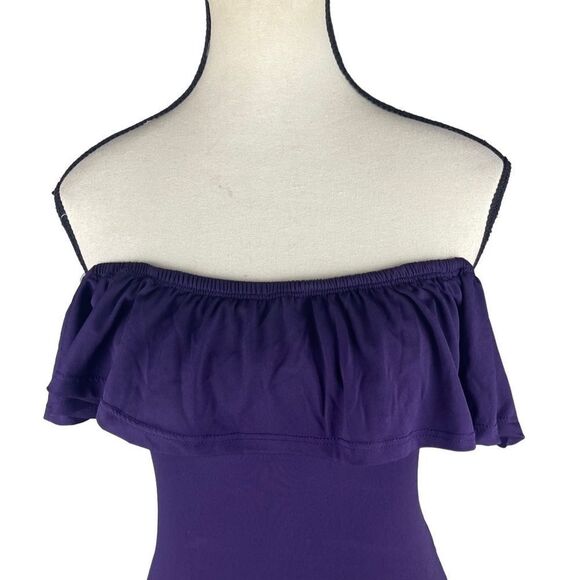 Trendyland purple sleeveless ruffled bodycon bodysuit sz S - Picture 6 of 8